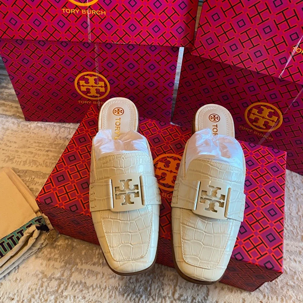Tory Burch Georgia Croc-Embossed Loafer Mule